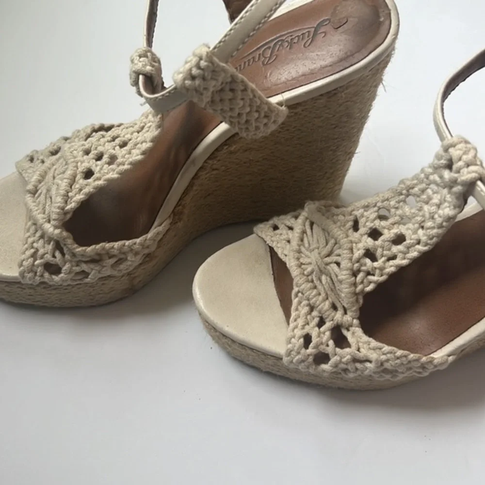 Lucky Brand Y2K Cream Crochet Boho Festival Strap Espadrille Wedge Sandal Sz 8